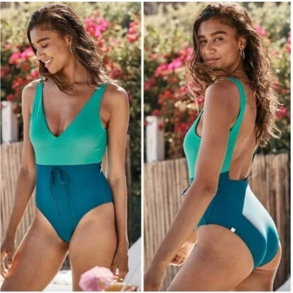 Teal and Blue Women's One-Piece Swimsuit